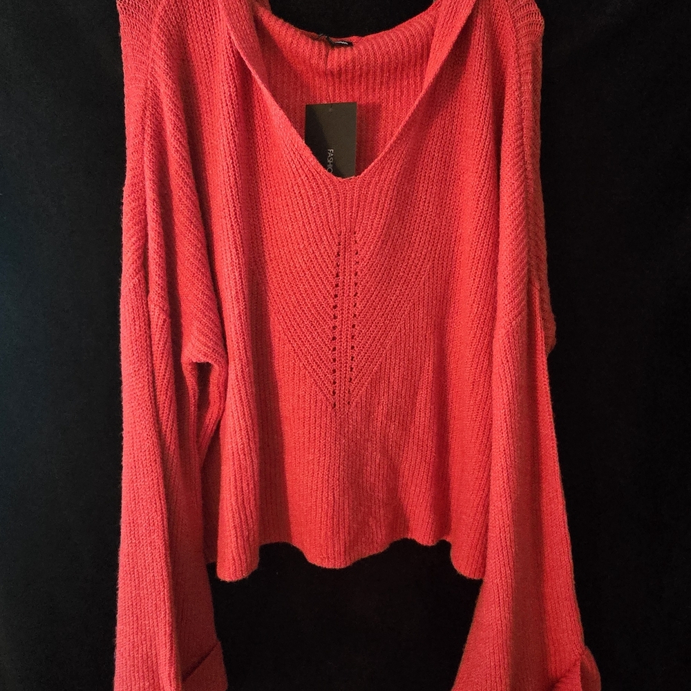 Fashion Nova Vibrant Red V-Neck Hooded Sweater